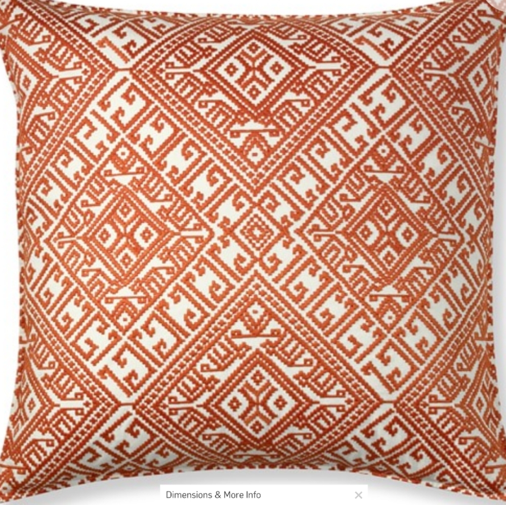 Williams Sonoma Fez 24" Embroidered Pillow Cover Orange